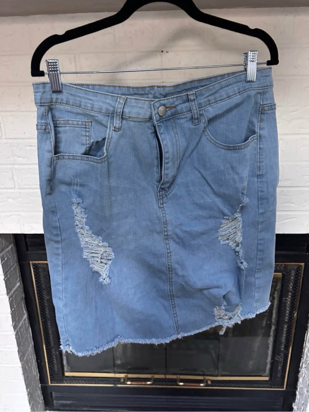 SHEIN Light Blue Distressed Denim Mini Skirt